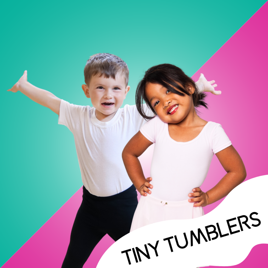Boy and girl dressed in their dance attire ready for tiny tumblers